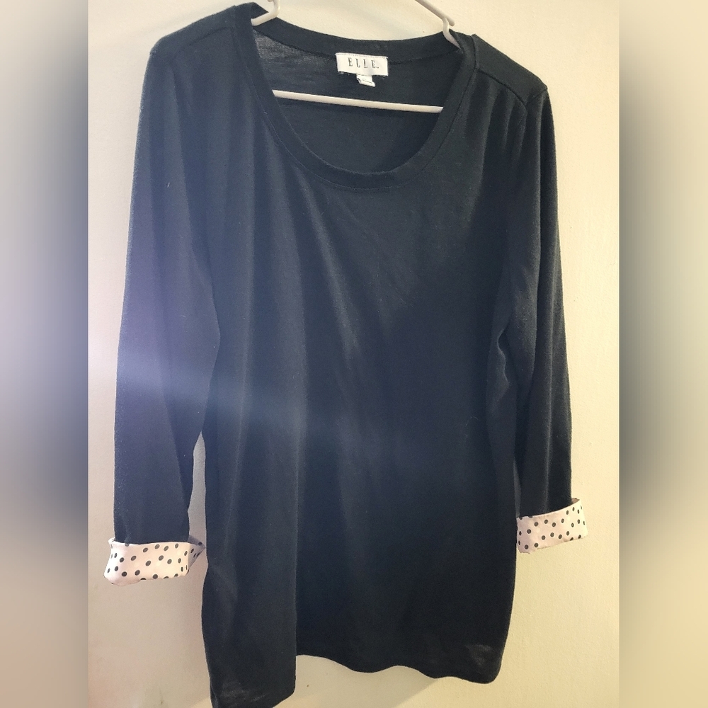 Elle Black Long Sleeve Top with Polka Dot Accents